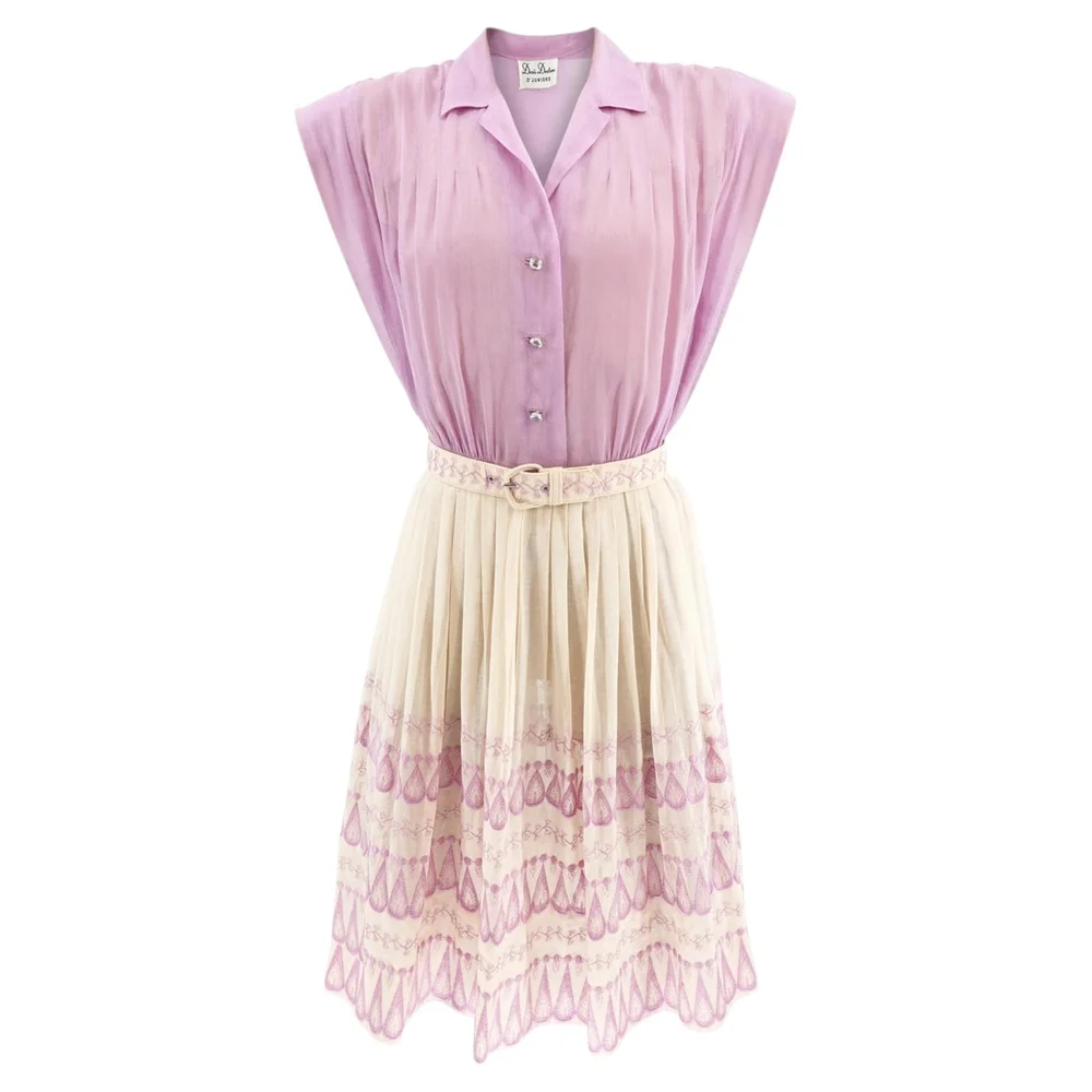 Vintage 1940s Women's Lavender Cotton Day Dress with Embroidered Skirt