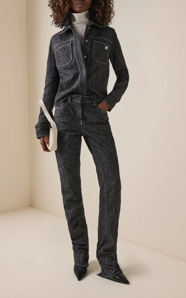 Snap Denim Tweed Straight-Leg Jeans
