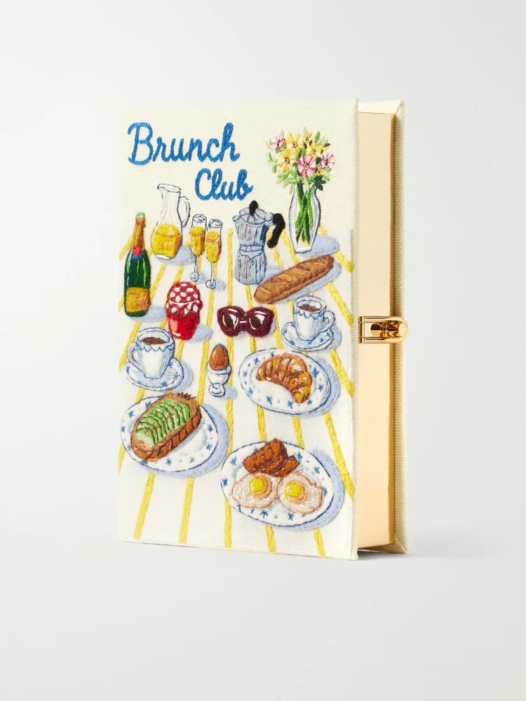 Brunch Club embroidered canvas clutch