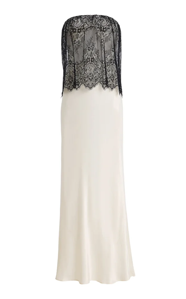 Exclusive Visions Strapless Lace Satin Maxi Dress