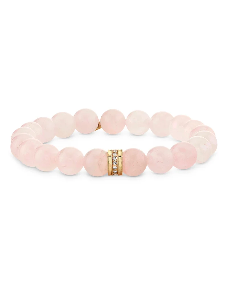 14K Yellow Gold Rose Quartz & Diamond Stretch Bracelet