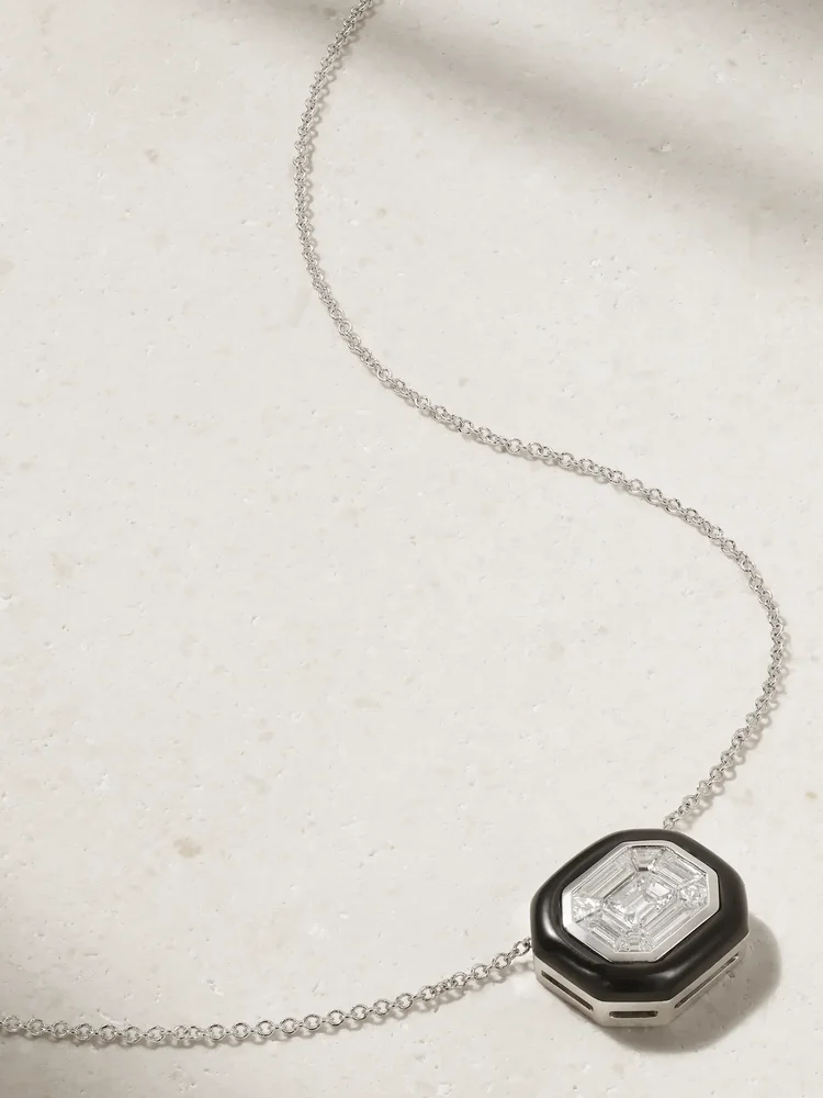 Oui 18-karat white gold, diamond and enamel necklace