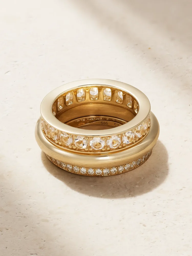 Set of three 14-karat gold, morganite and diamond rings