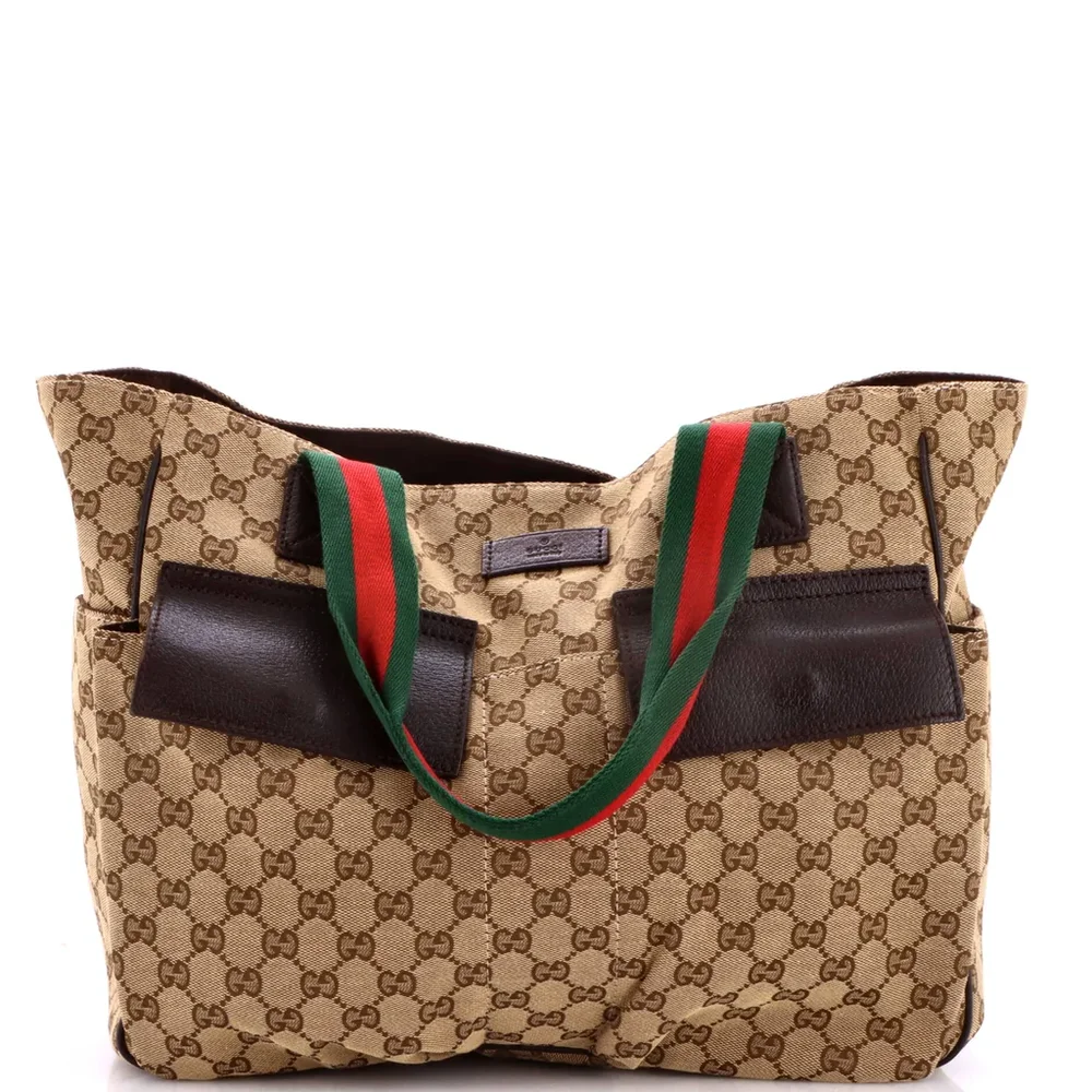Double Pocket Web Handle Tote GG Canvas Medium