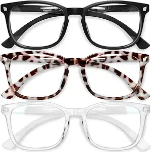 Stylish Blue Light Glasses for Woman - Computer Glasses for Blue Light Blocking - Lightweight Frames - 3 pack