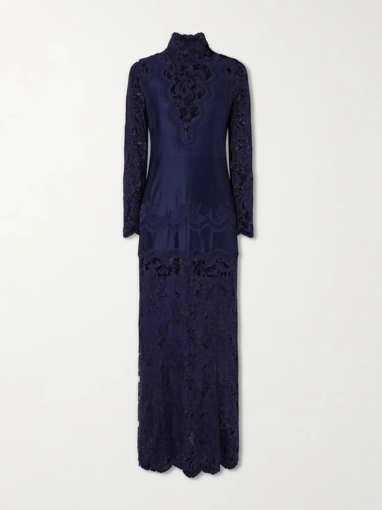 lace trimmed jersey maxi dress