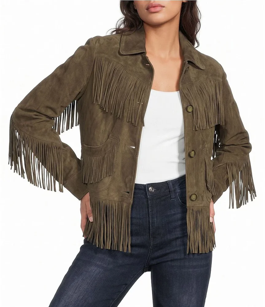 Olive Suede Fringe Jacket