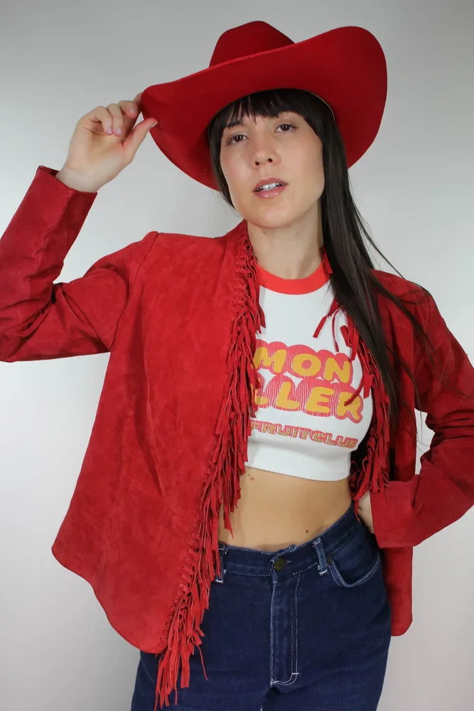1980s Red Fringe Western Suede Jacket Selected By Moons + Junes Vintage