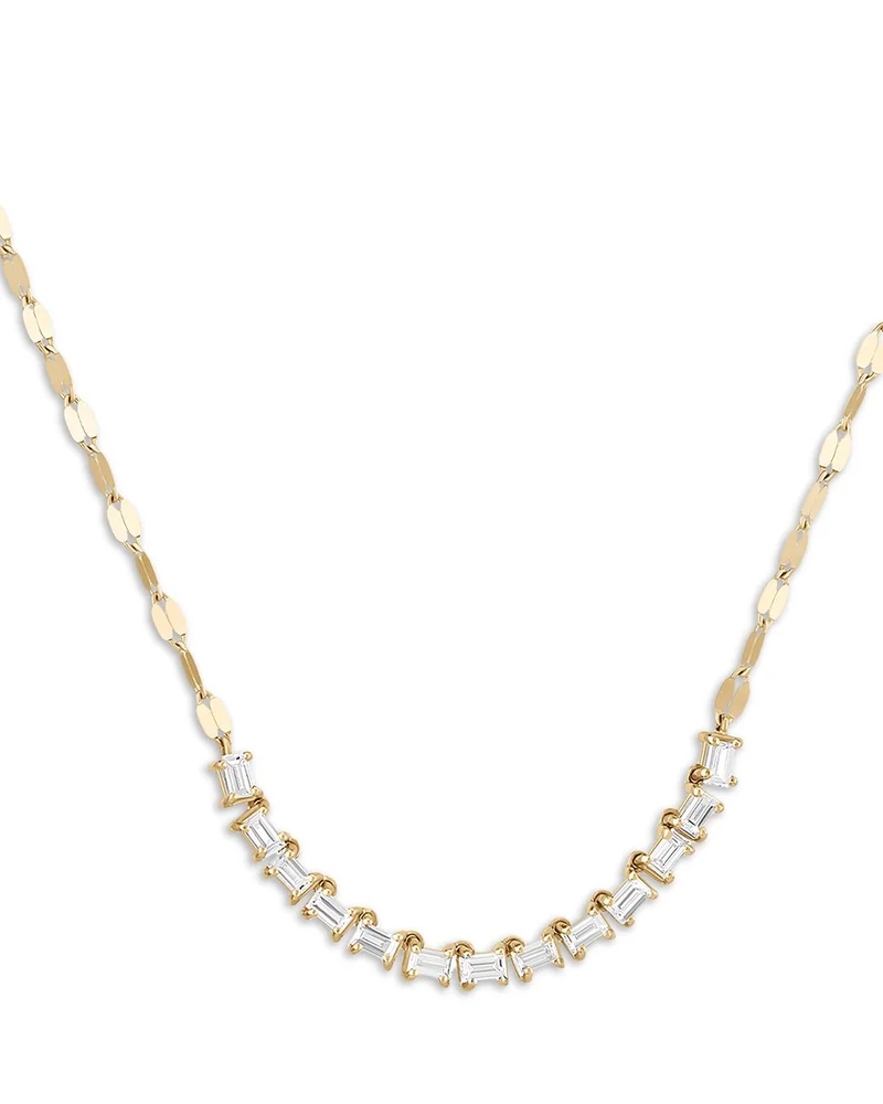 14K Gold Baguette Diamond Tennis Section Necklace, 0.3 tcw