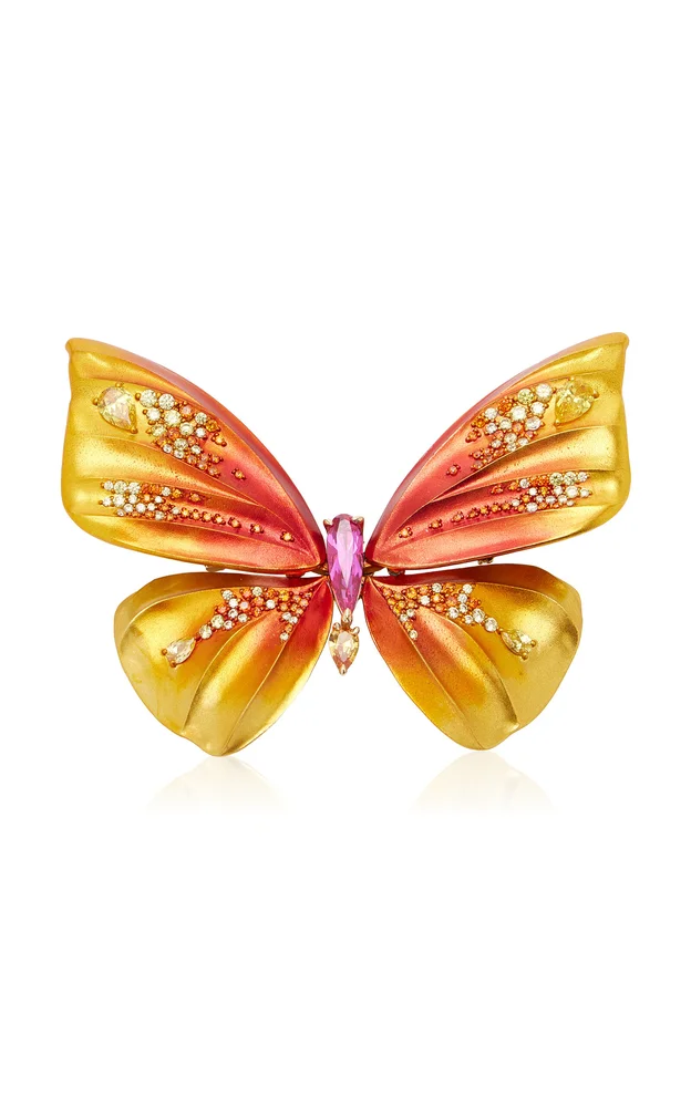Magma Butterfly 18K Yellow Gold Sapphire Brooch