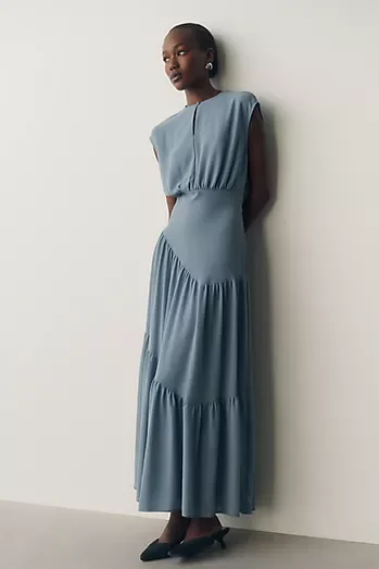 By Anthropologie Waisted Cap-Sleeve Dress