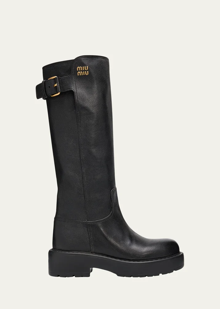 55mm Leather Knee-High Lug-Sole Boots