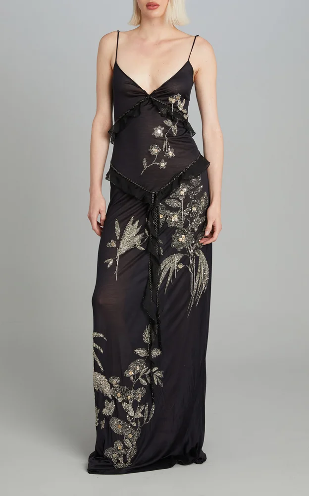 Arbe Embroidered Silk Jersey Dress
