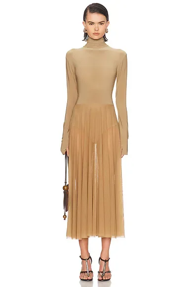 Long Sleeve Turtleneck Flared Midcalf Dress