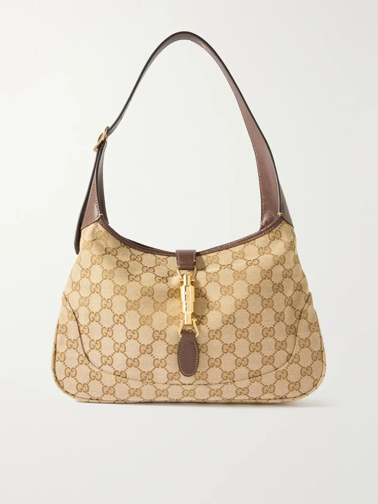 Jackie 1961 medium leather-trimmed canvas-jacquard shoulder bag