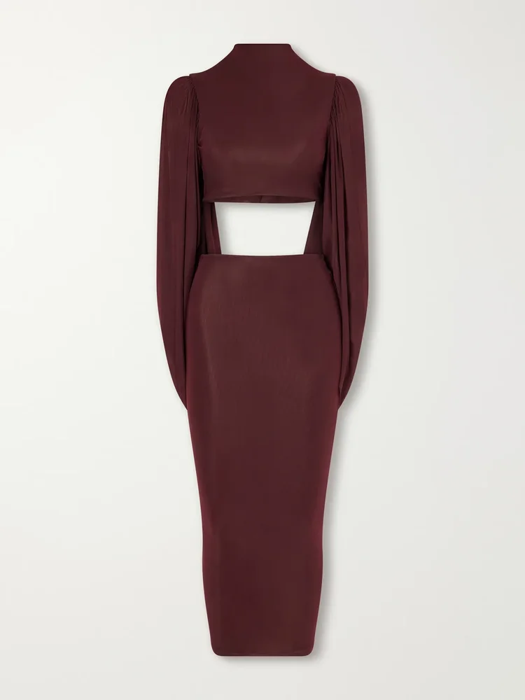 Apertura cape-effect chiffon-trimmed jersey top and skirt set