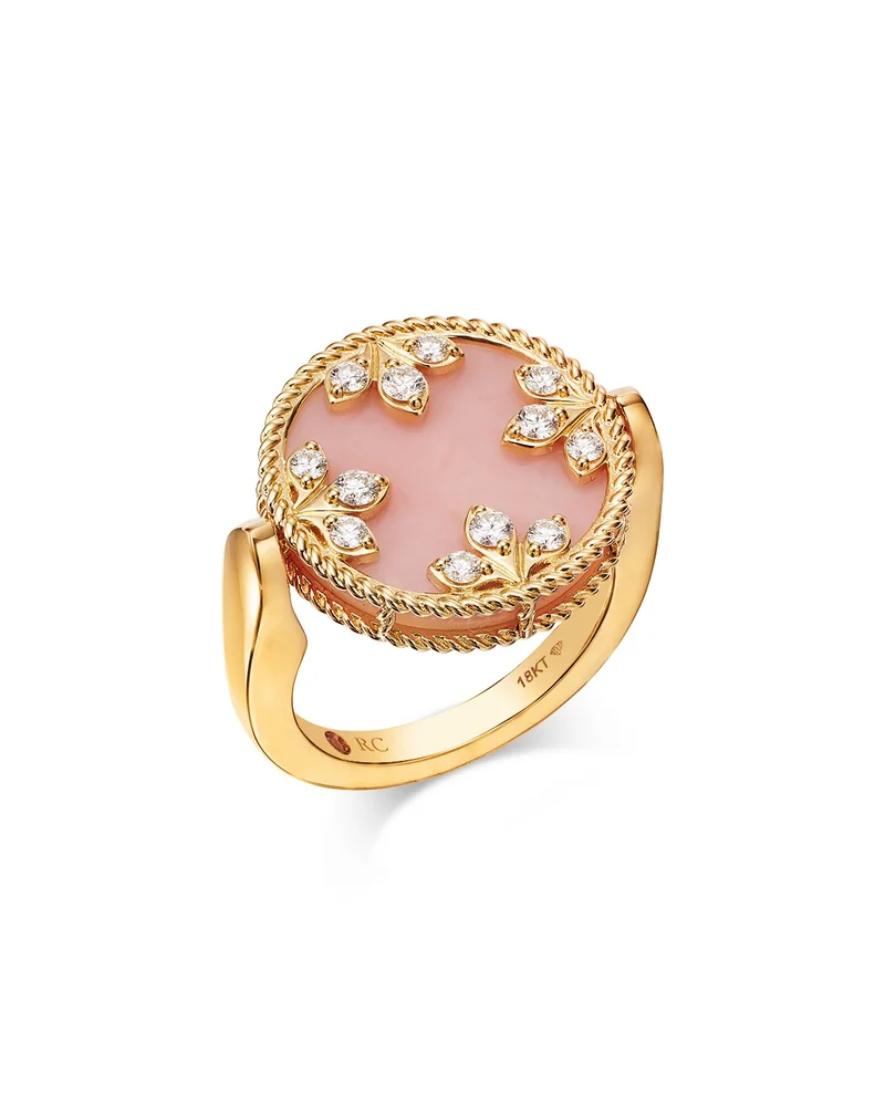 18K Yellow Gold Colored Stone & Diamond Venetian Princess Reversible Medallion Ring, 0.28 tcw