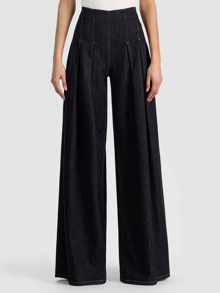 HENRY PLEATED DENIM PANT - DARK RINSE