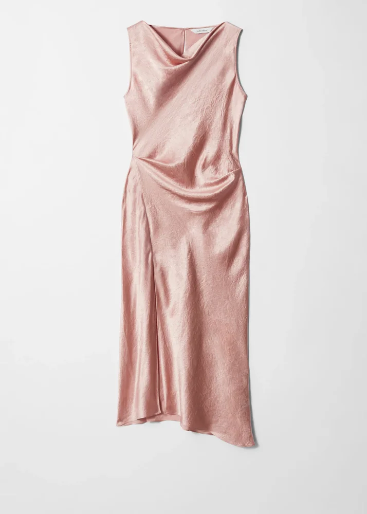 Draped Satin Midi Dress