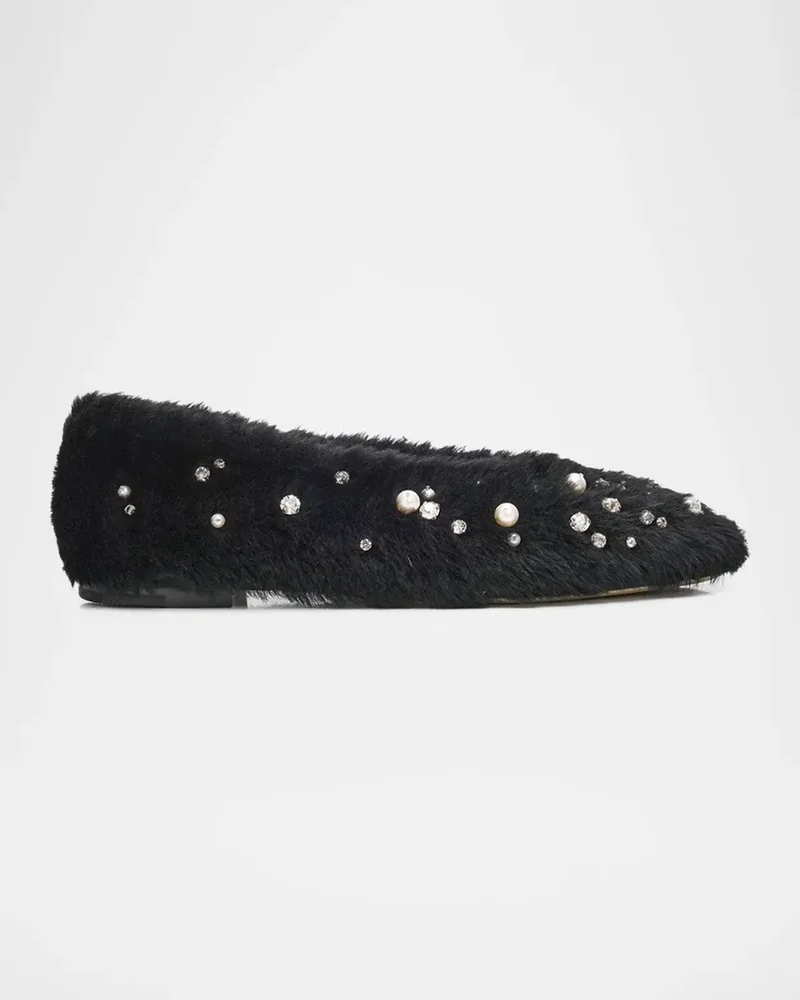 Margot Embellished Lamb Fur Ballet Flats
