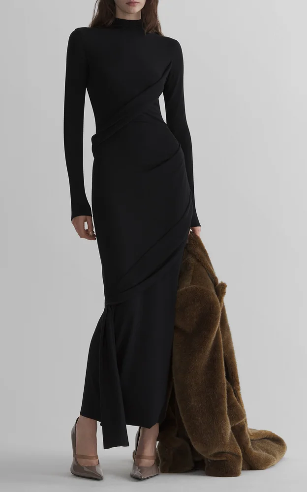 Draped Wool-Blend Maxi Dress