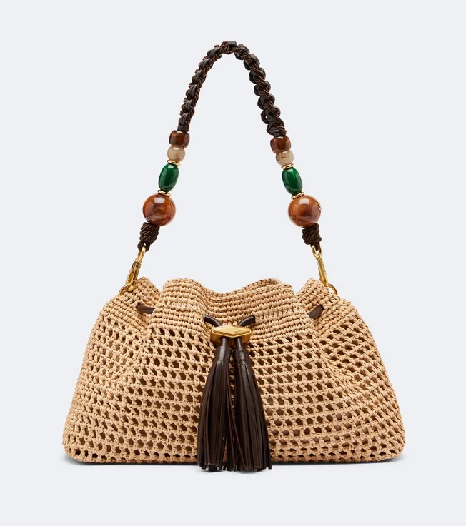 Bon Bon Medium beaded raffia bucket bag