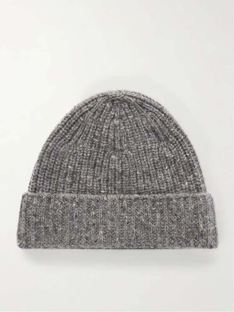 Ribbed Cashmere Beanie, Gray