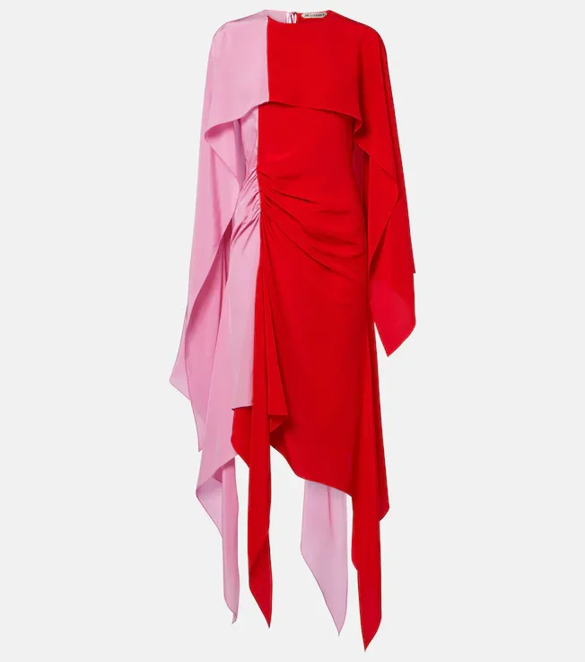Draped caped silk midi dress