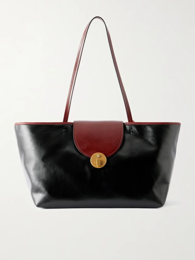 Vivienne Medusa-embellished leather-trimmed coated canvas tote