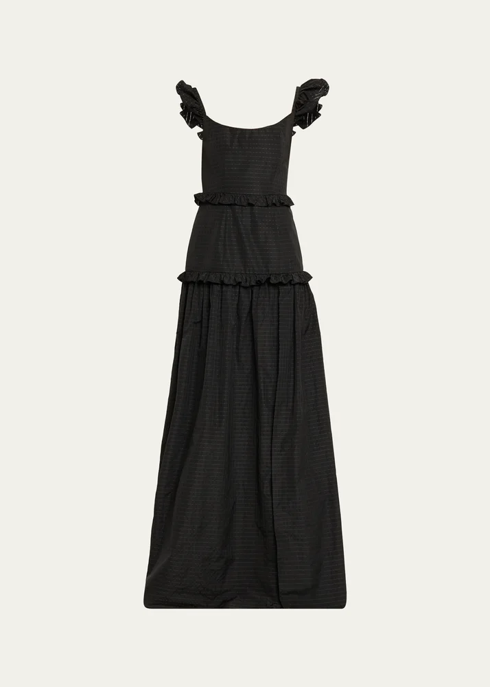 Arabella Ruffle Sleeveless Check Jacquard Gown