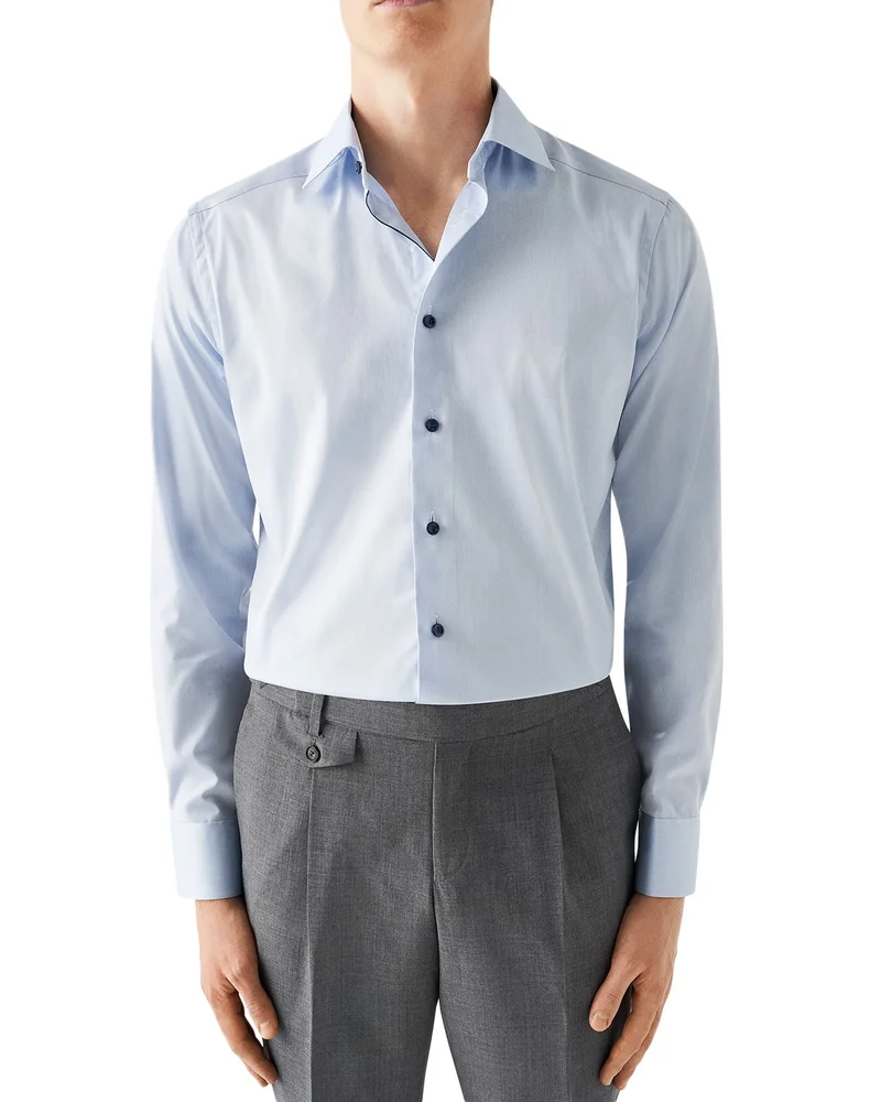 Contemporary Fit Twill Shirt with Contrast Buttons