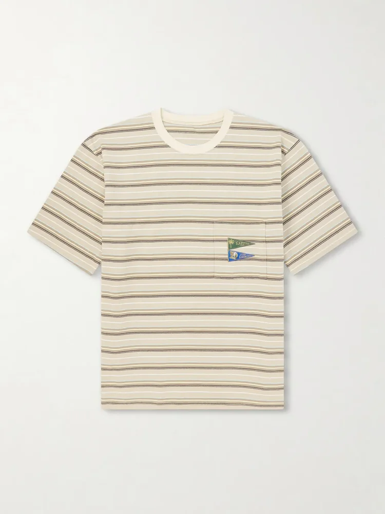 Logo-Appliquéd Striped Cotton-Jersey T-Shirt