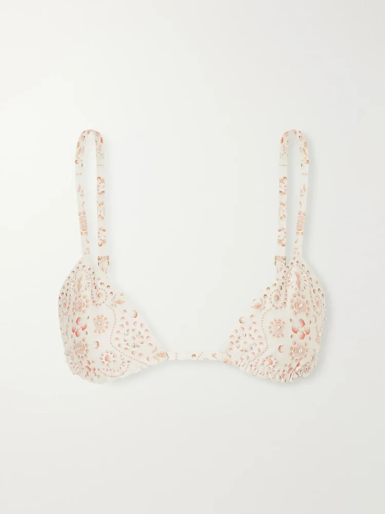 Tulua Playa bead-embellished printed recycled-blend bikini top