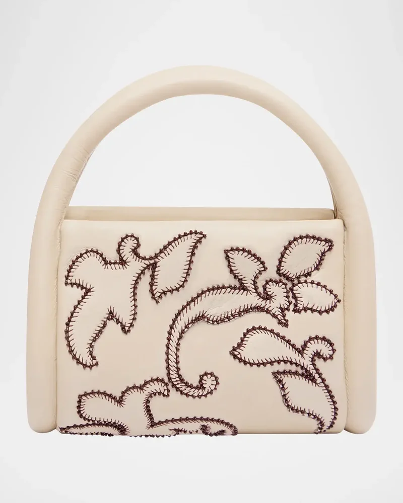 Duke Beaded Applique Leather Top-Handle Bag