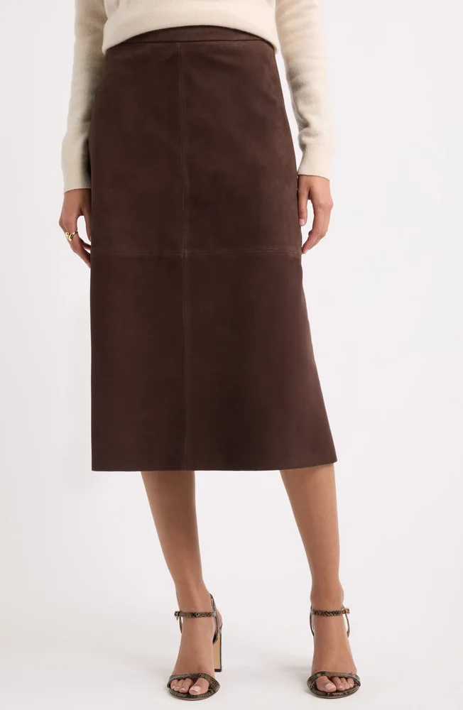 A-Line Suede Midi Skirt