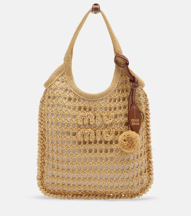 Ivy crochet raffia-effect top-handle bag