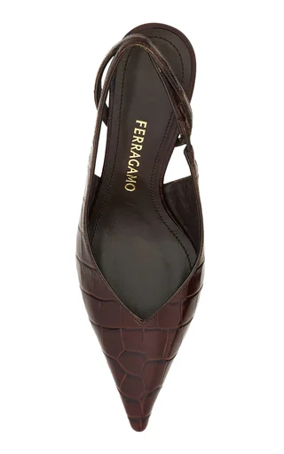 Dafne Alligator-Embossed Calfskin Leather Slingback Pumps