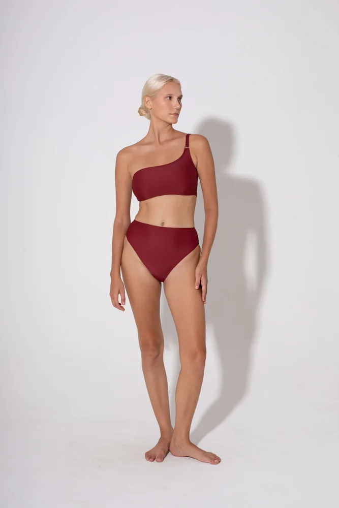Annie One Shoulder Bandeau Top Burgundy