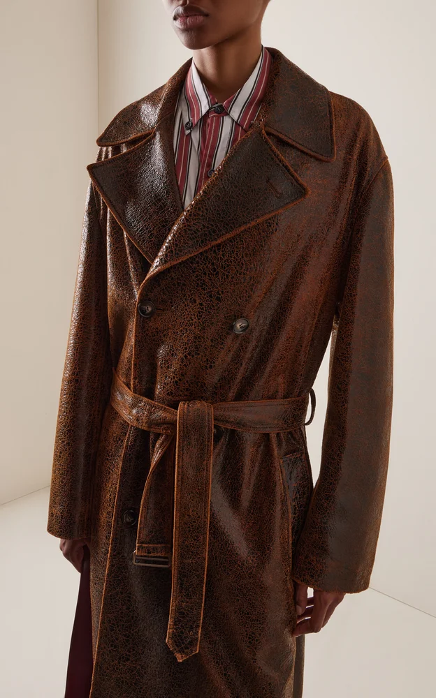 Belted Leather Trench Coat