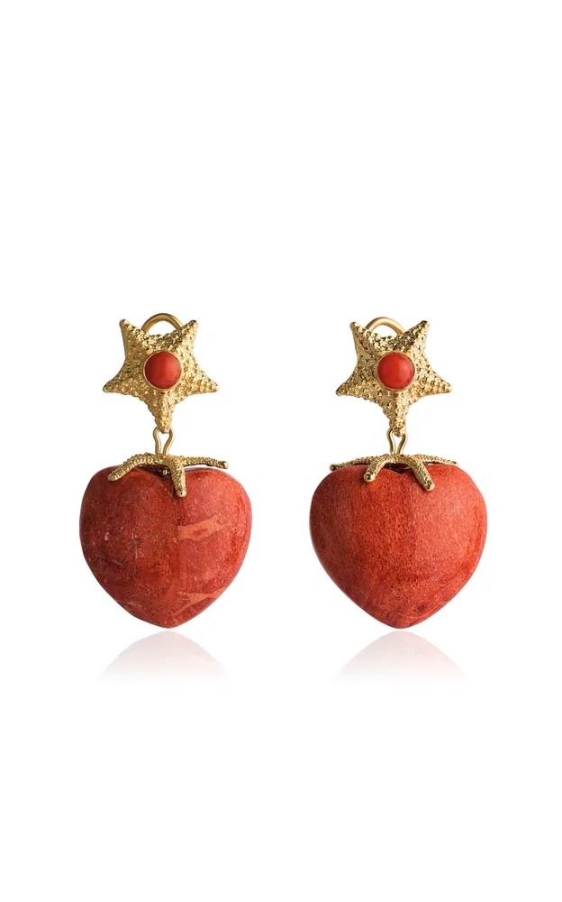 Coral Cuore 18K Yellow Gold Coral Earrings