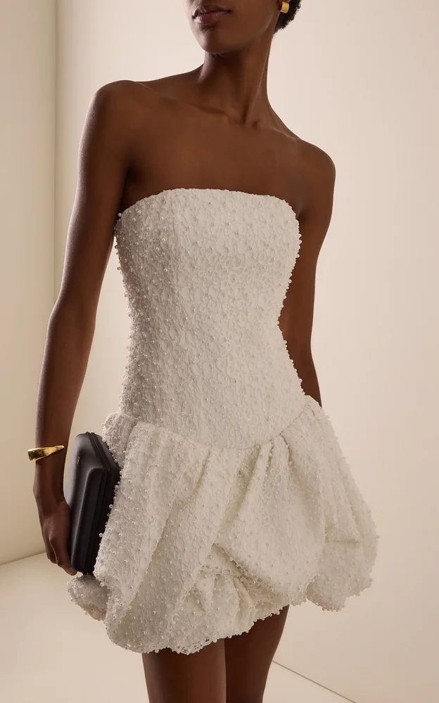 Juniper Pearl-Embellished Lace Bubble Mini Dress