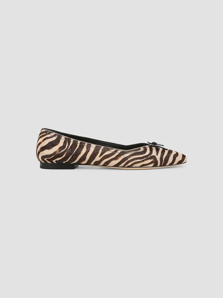 Cailey Zebra-Print Calf Hair Ballerina Flats