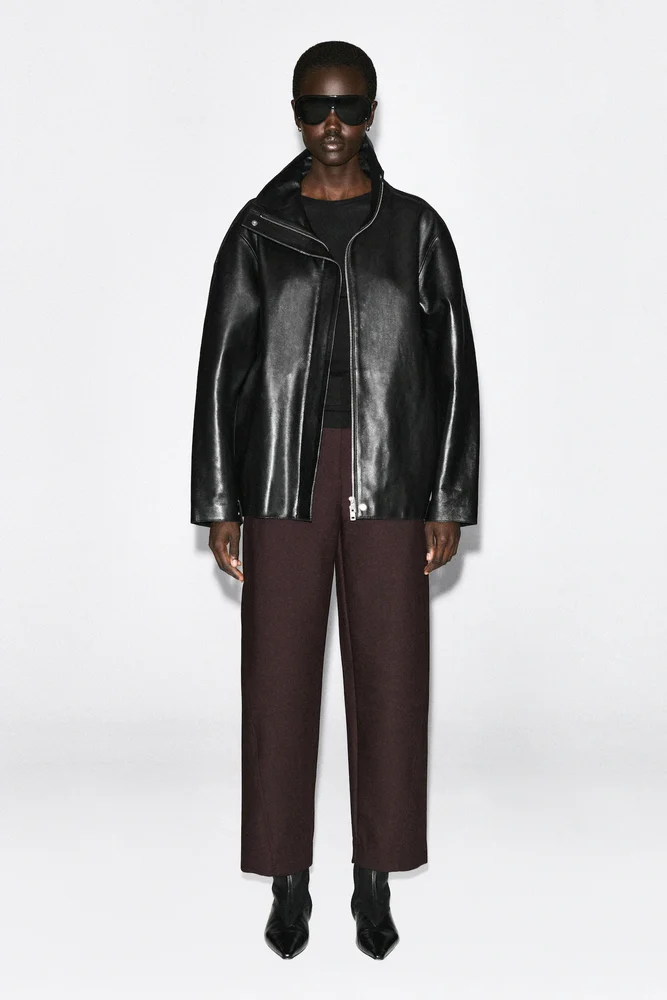 Cropped wool barrel-leg trousers