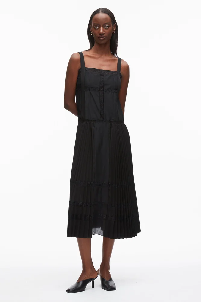 Pleated Tank Dress With Lace Insert