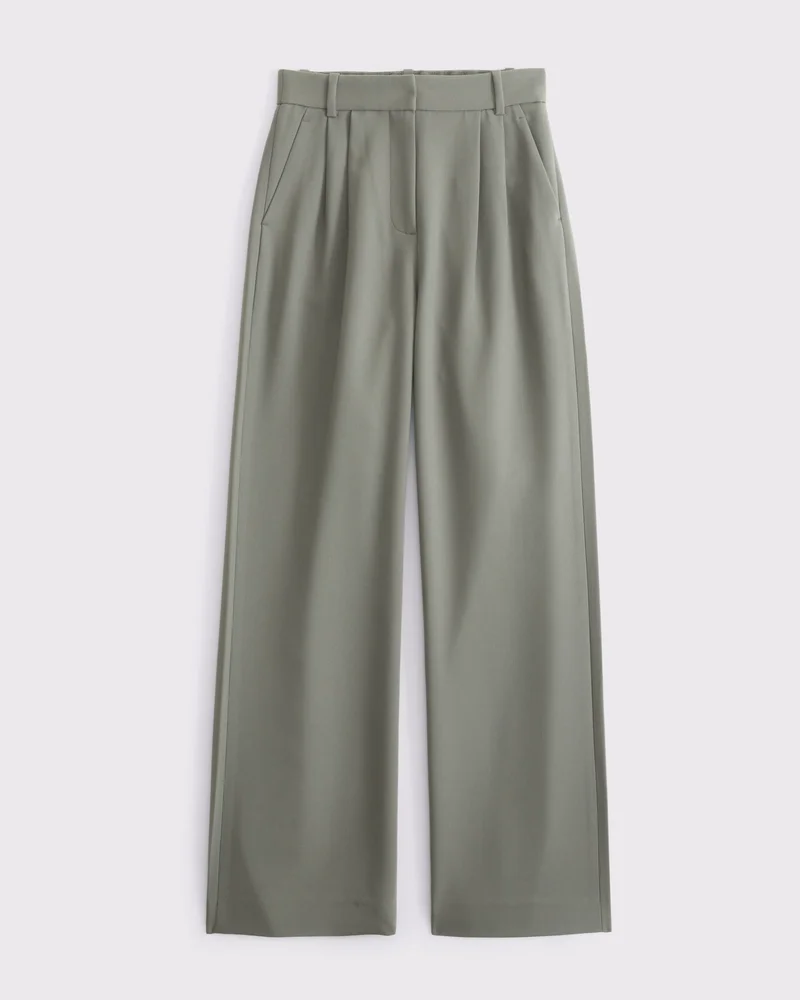 A&F Sloane Tailored Wide Leg Pant, Muted Basil