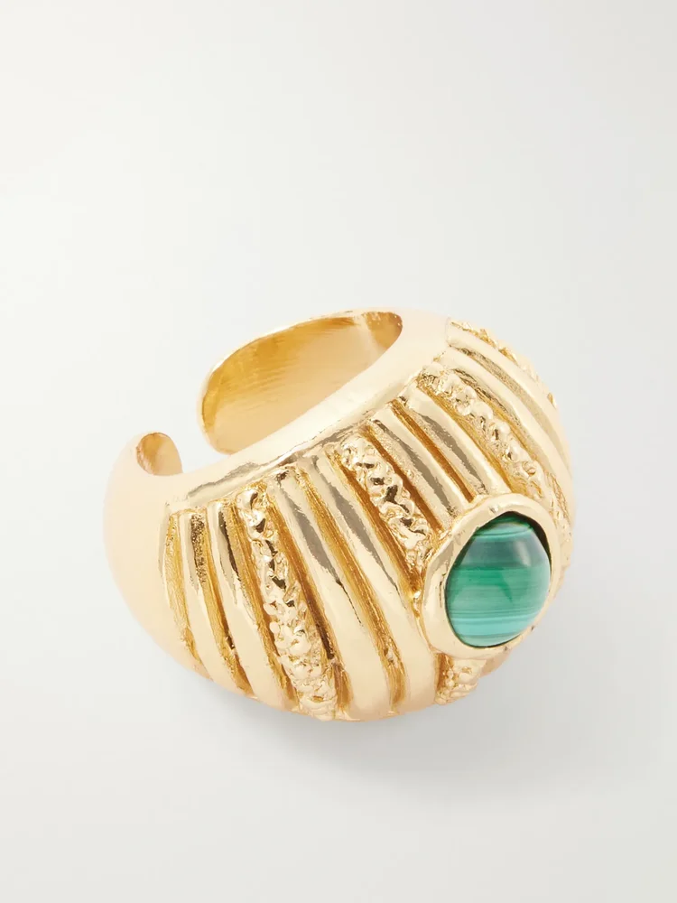 Reef 18-karat gold-plated pewter and onyx ring