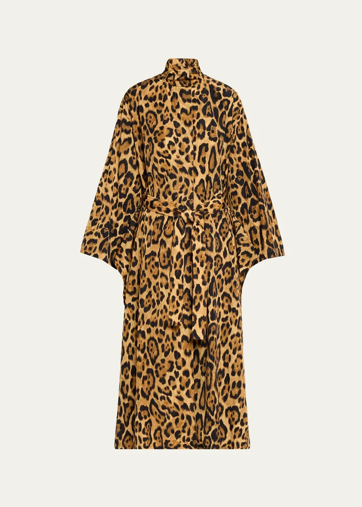 ALAÏA Pleated Leopard-Print Nylon Belted Trench Coat