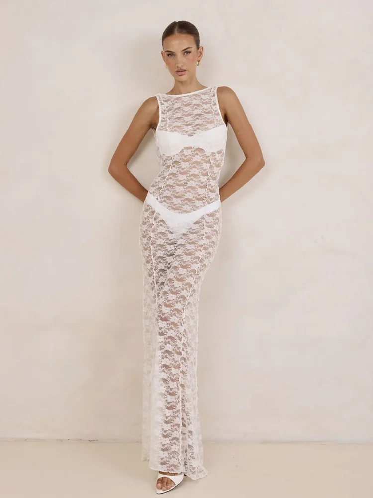 Orelia Long Lace Dress - White