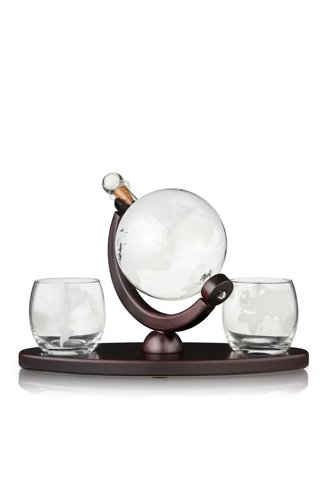 Globe Decanter & Whiskey Tumblers Set of 3