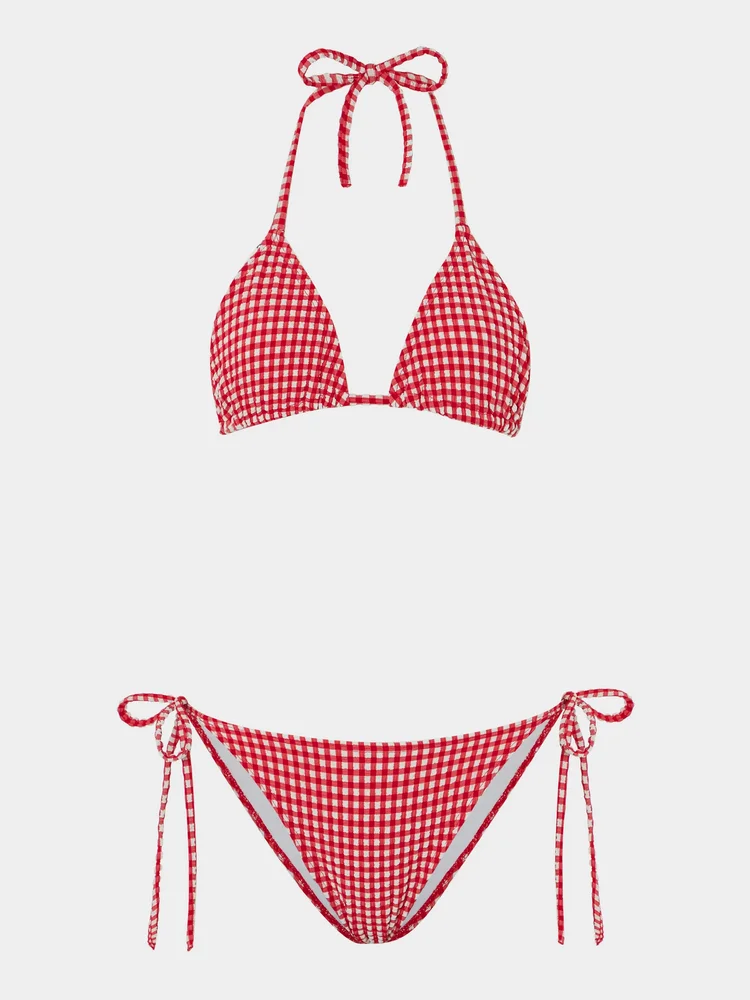 Gingham Seersucker Sabrina Bikini Red Gingham